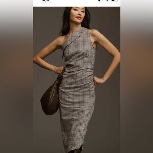 Anthropologie Gray Plaid One-Shoulder Dress size 4 new with tag